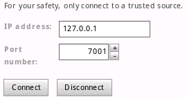 I campi IP e Port della console opera:debug