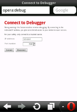 la debug console di Opera Mobile