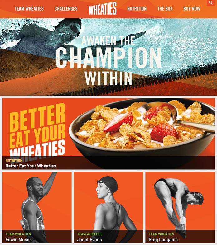Il design della pagina di Wheaties