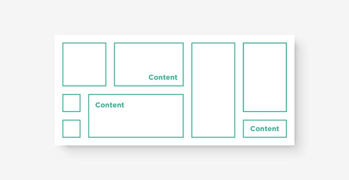 Rettangolo bianco con bordi blu attorno alle aree di contenuto.