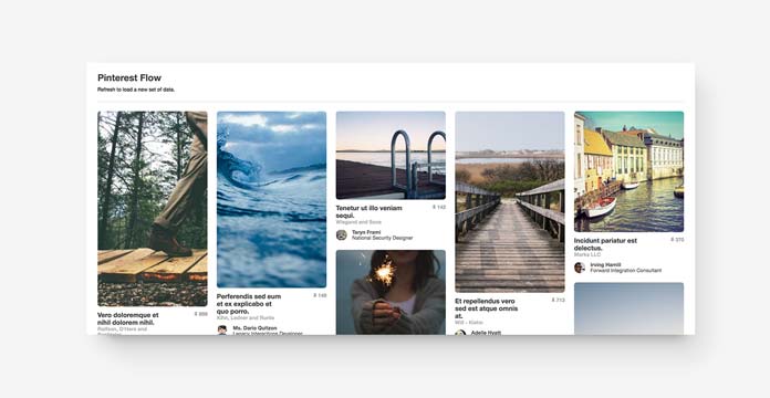 Il flow layout di Pinterest a 5 colonne.