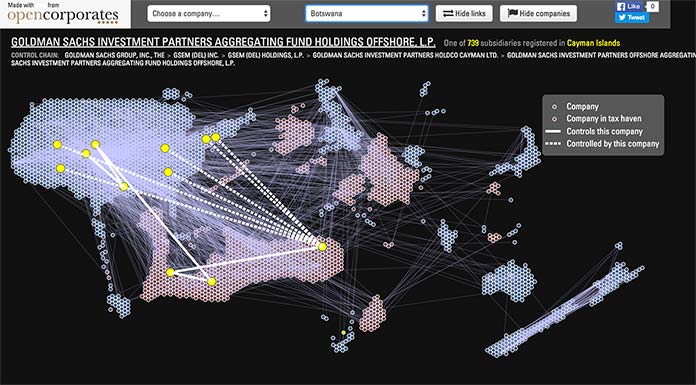 Visualizzazione computer-generated di silhouette di paesi ridimensionate a seconda dei dati forniti e illustrante le linee di relazione da paese a paese e da città a città