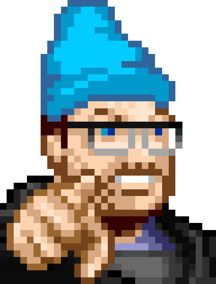 An pixelicious illustration of publisher Jeffrey Zeldman by iconist Justin Dauer.