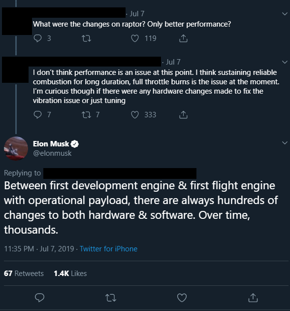 Twitter thread showing an exchange between Elon Musk and a user