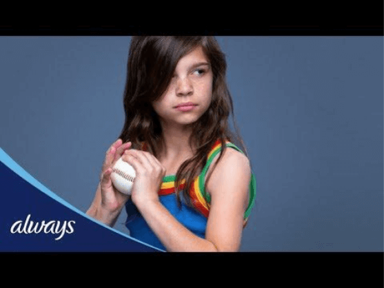 An Always ad portraying a determined girl holding a baseball